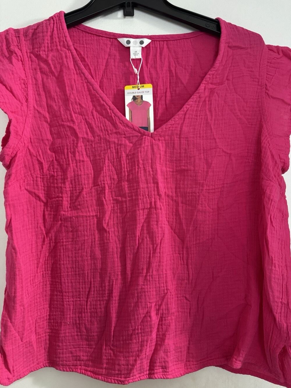 Three Dots Women’s Tank Cap Sleeve Size Medium 100% Cotton Pink Double Gauze Top